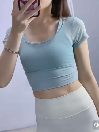 瑜伽普拉提训练女带胸垫网纱透气高级感上衣短袖显瘦露腰性感百搭#运动穿搭 #每日分享 #气质范 #好身材好气质 #健身穿搭