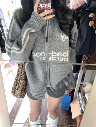 oversize!棒球风圆领拉链毛衣开衫外套女秋装新款韩版#宽松针织衫#棒球外套#毛衣开衫#品质女装#每日分享