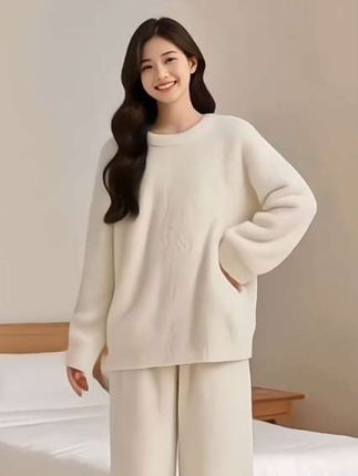 喜家点【保暖搭子】简约宽松加绒睡衣秋冬季家居服半边绒家居服套装#优雅气质 #时尚气质穿搭 #时尚穿搭 #高级感穿搭 #减龄气质