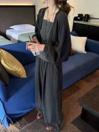 Y33B21-WT韩版时尚休闲针织衫披肩吊带阔腿裤三件套装 #高级感穿搭 #气质#减龄气质 #百搭套装气质款 #遮肉显瘦穿搭