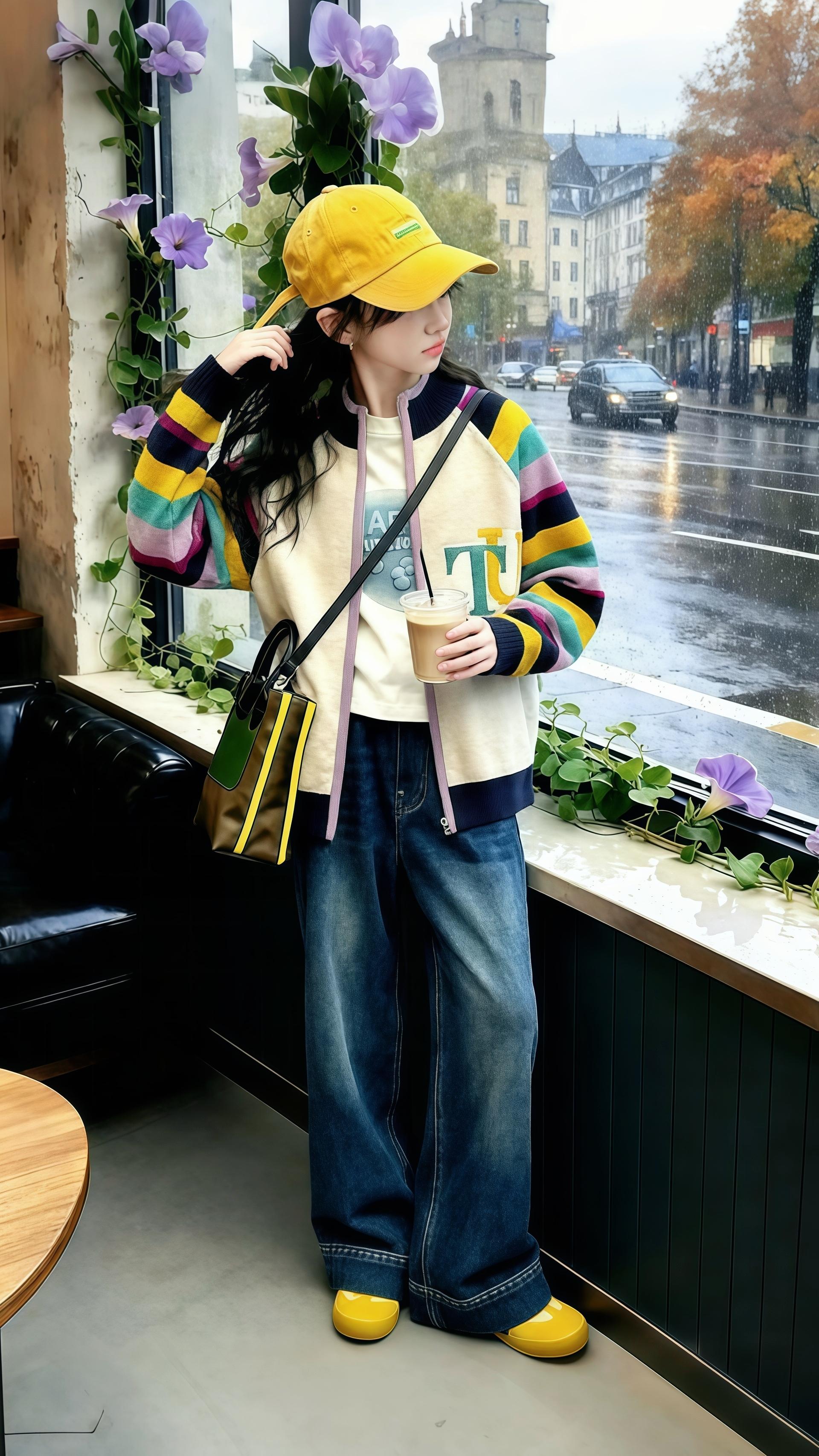 《雨天咖啡馆的色彩奇遇》淅淅沥沥的秋雨敲打着咖啡馆的窗,12岁的小安像一抹明媚的阳光,闯入这温柔的雨天。她身着2025新款彩色针织开衫,彩虹条纹袖在暖光下跳跃,后背的萌趣图案,诉说着童真烂漫。搭配阔腿牛仔裤与亮黄色潮鞋,头戴同色系棒球帽,每一处细节都透着中大童的时髦洋气。 她捧着咖啡望雨,翻看杂志时的恬静,推门踏入雨幕的俏皮,在复古街景与绿植花簇的映衬下,把秋日穿搭玩出了治愈感。这套两件套,让小安在雨天的咖啡馆里,织就了一段关于色彩与温暖的成长小童话~ #早秋基础款外套如何摆脱路人感 #外套穿搭 #早秋韩系氛围感穿搭 #用基础款玩转一周穿搭 #韩系穿搭 @抖加🔥上热门🔥dou+🔥热点宝 @DOU+上热门 🔥