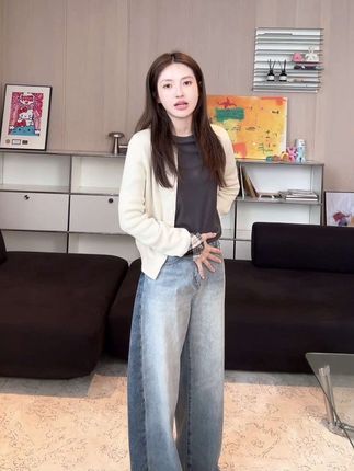 THEISSN宁司 水洗做旧渐变牛仔裤女秋季阔腿宽松长裤 01443#时髦精#穿搭#谁穿谁好看#美出高级感#ootd穿搭