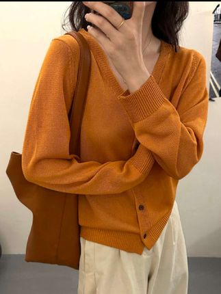【V领长袖开衫】2025秋季新款V领纯色薄款长袖毛针织衫女款爆款
