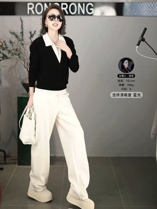 溶溶【云墨幻想】RONGRONG 100绵羊毛假两件拼撞色羊毛衫#无限回购的宝藏单品 #假两件 #羊毛衫 #秋冬穿搭 #百搭上衣