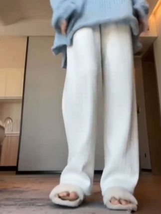 秋冬加绒麦穗阔腿裤女加厚灰色窄版直简休闲高腰垂坠感小个子长裤#麦穗裤 #加绒加厚 #显高显瘦显腿长