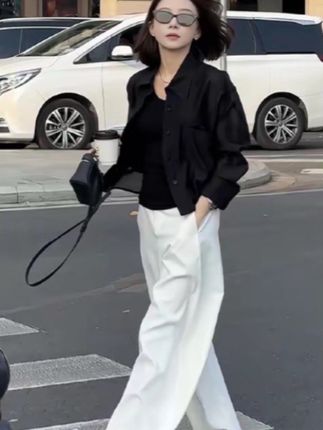 网红洋气炸街早秋出行衣服休闲装防晒衬衫冷感系+阔腿裤两件套#时尚气质穿搭 #高级感穿搭 #没有人能拒绝姐姐风 #酷女孩穿搭 #气质范