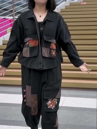 #休闲套装#妈妈装两件套 #牛仔套装两件套