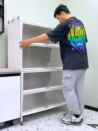 厨房置物架,落地多层带柜门多功能收纳橱柜,微波炉防尘储物柜碗柜 #储物柜多层置物架 #厨房置物架 #带门厨房置物架 #厨房好物