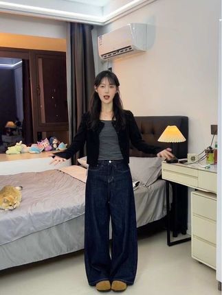 当我150cm已经想好国庆出游怎么穿时#小个子穿搭 #百搭牛仔裤 #小个子秋冬穿搭 #显高显瘦显腿长 #阔腿裤