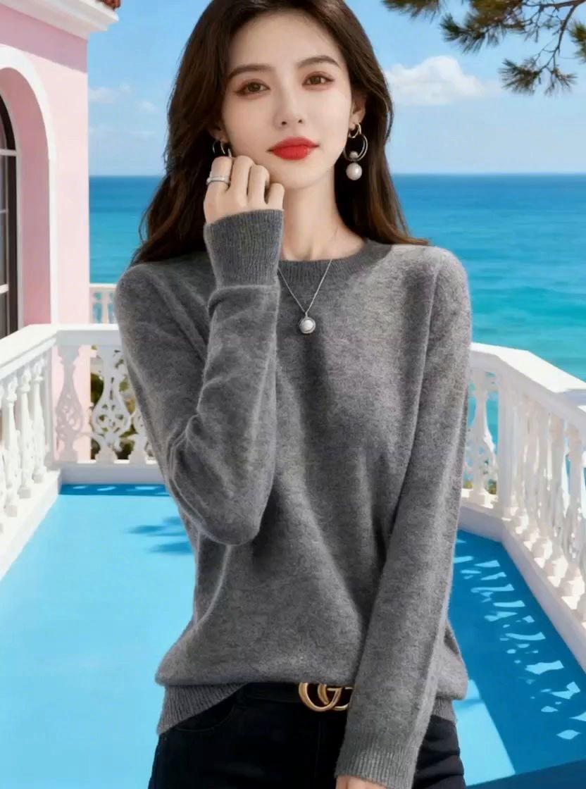 秋冬季宽松半高圆领毛衣针织衫女装新款百搭显瘦内搭厚款打底上衣