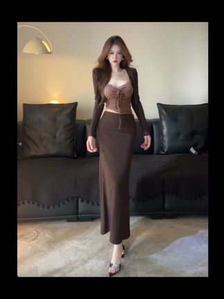 【波点雅棕】显瘦遮肉修身收腰蝴蝶结吊带开衫套装#好物推荐🔥
