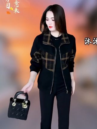 气质女装翻领夹克秋冬款格子拼接休闲时尚短款外套G显瘦加绒保暖#时尚穿搭时尚穿搭时尚 #时尚穿搭 #气质穿搭 #减龄穿搭 #谁穿谁好看