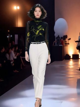 #时尚打底衫【花不定位】长袖印花法式T恤女气质时尚舒适内搭洋气时髦打底衫