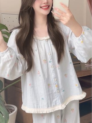 今天是国风温婉小姐姐哟~ #国风睡衣套装 #纯棉好舒服 #显白才高级 #精美睡衣