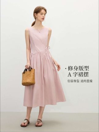 #上热门 范思蓝恩腰精裙设计感女新款收腰绑带无袖连衣裙#连衣裙