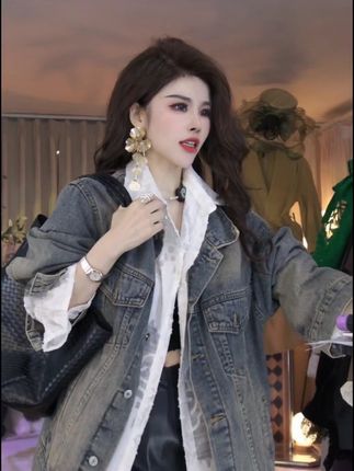 水洗牛仔外套女高街潮牌宽松情侣春秋休闲宽松百搭上衣女款8659