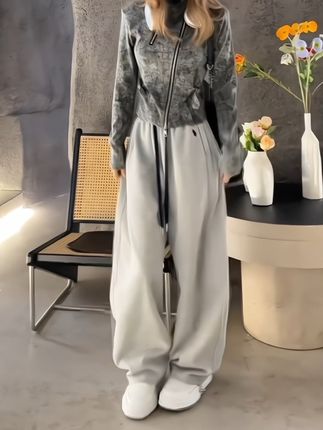 #好喜欢简单干净的秋冬穿搭 #裤子穿搭 #显瘦裤子 #百搭裤子 高腰显瘦休闲长裤秋冬季加绒加厚保暖裤弯刀裤直筒阔腿裤子