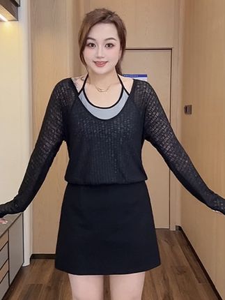 (现现款)花菜微胖定制~【逃离班味】小众设计感假两件上衣+半身裙#显瘦搭配 #大码穿搭 #穿出自己的风格