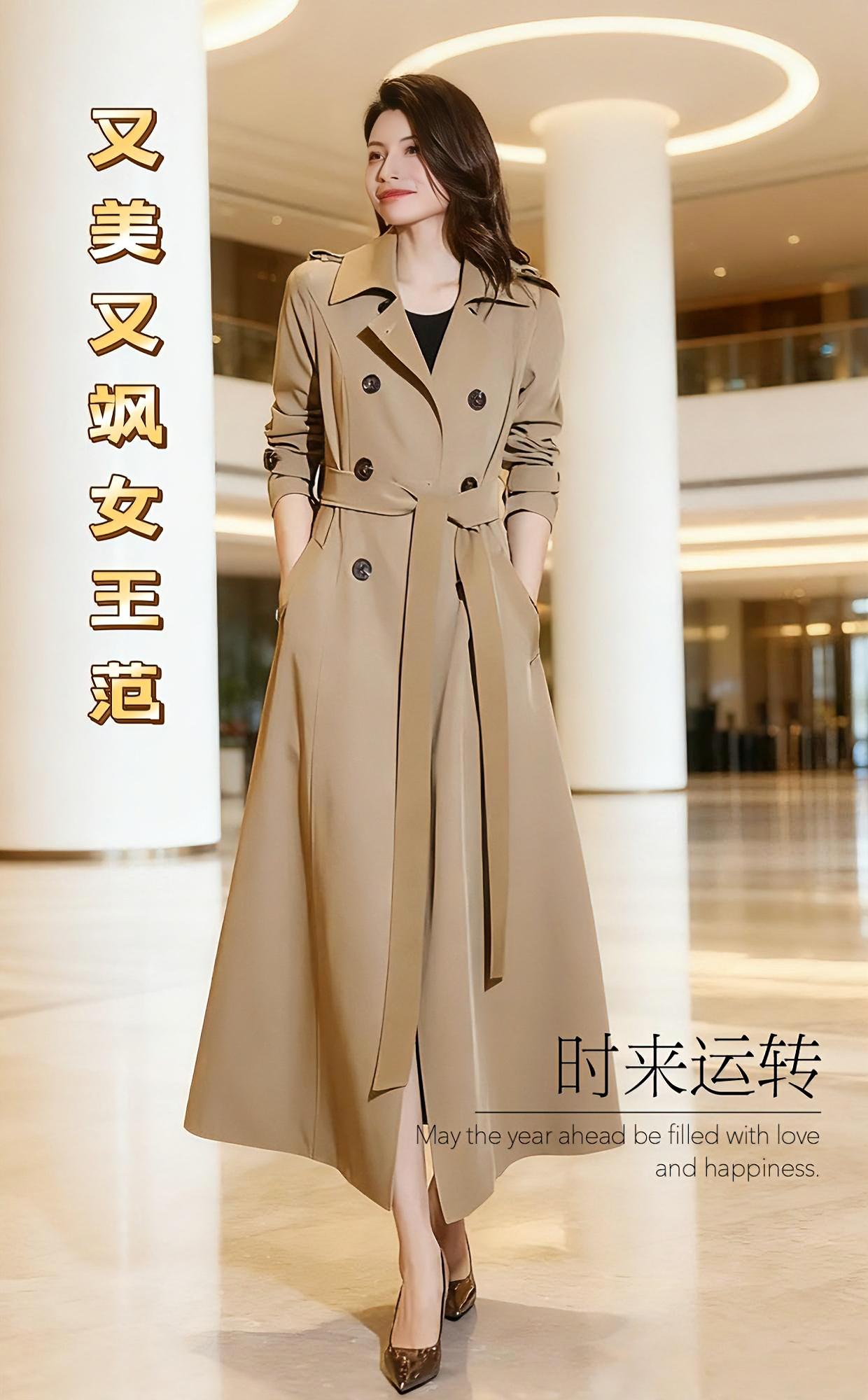 女王气质春秋氛围感长款显苗条高档风衣❣️。当秋风穿过街巷,这件过膝长款风衣便是自带气场的时尚典范。利落双排扣复刻经典格调,暗藏的收腰设计悄然勾勒腰线,藏肉显苗条效果一键拉满。轻奢质感面料垂坠有型,行走间衣摆轻扬飘逸,轻松拿捏时尚与气场,让每一次出场都成为焦点! #美搭尽显女神范#通勤搭配#优雅气质#美出高级感#穿出自己的风格