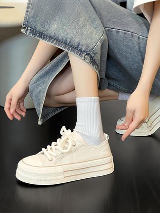 #厚底小白鞋 #厚底帆布鞋女 #小白鞋#板鞋女