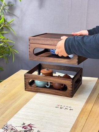 .胡桃木收纳架,茶杯茶具多层收纳盒#茶具 #茶文化