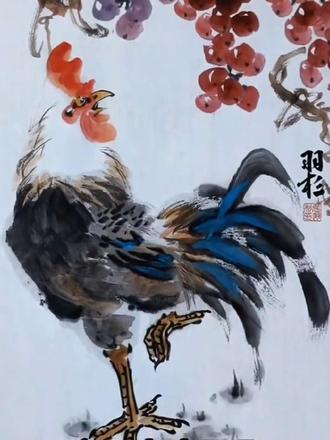创作过程分享,一幅“葡香浓”公鸡搭配葡萄,一起来画吧~#国画公鸡 #大公鸡 #绘画教程分享 #国画创作