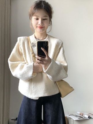 法式气质小个子短款外套女2025春秋新款宽松高级感奶huhu加厚上衣#今日穿搭 #气质穿搭#法式穿搭#高级感穿搭