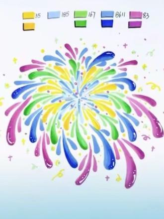 超简单的【烟花】步骤画法 按照同样的方法,可以自己搭配喜欢的颜色~画出来一定比我的更惊艳~#烟花怎么画 #马克笔手绘 #创意美术 #新年主题画 #手抄报