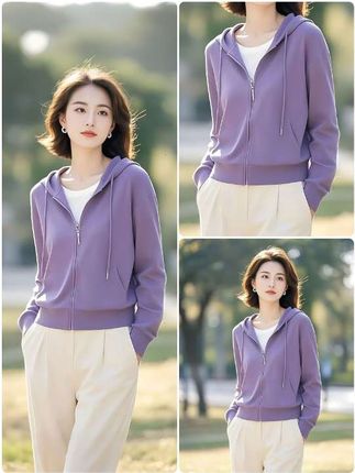 小个子休闲开衫连帽卫衣,女短款外套上衣#早秋中性风穿搭 #秋季穿搭如何摆脱土气感 #早秋松弛感穿搭 #毫不费力地打开初秋穿搭 #小个子穿搭