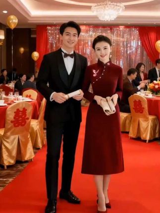 喜婆婆婚宴装2025新款秋冬季保暖加厚旗袍连衣裙妈妈礼服平时可穿