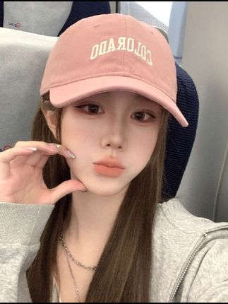 #粉色棒球帽女款 春夏季韩版时尚字母软顶宽檐大头围显脸小鸭舌帽子#鸭舌帽