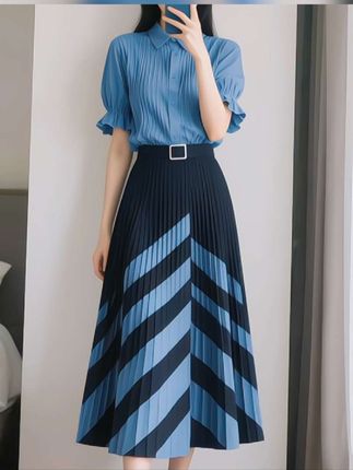 2025夏季新款女装时尚复古百褶半身裙子法式通勤搭配衬衫套装优雅#套装两件套 #衬衫 #半身裙 #显瘦穿搭 #小风子老板娘