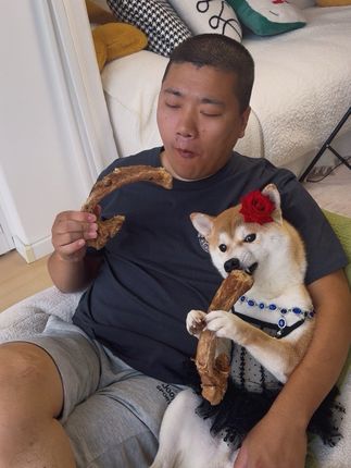 刚炖好的排骨,老公搂着狗子吃上了 #我和我的狗 #萌宠