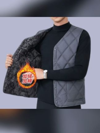 加绒加厚男士纯色马甲大码同色绒内穿坎肩中老年背心学生校服内搭