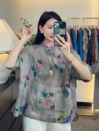 高品质舒适女人苎麻盘扣中式风格穿搭衬衫女上衣#时尚大方 #穿出女人味 #谁穿都好看 #穿出高级感