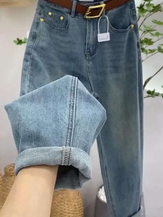 秋季新款大码哈伦牛仔裤胖妹妹微胖梨形身材大码穿搭老爹裤子#谁穿谁好看 #牛仔裤 #休闲百搭 #休闲裤 #哈伦裤