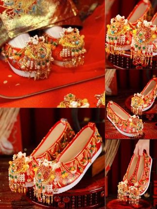 手工制作国风增高结婚布鞋新中式婚礼出嫁婚鞋秀禾龙凤褂新娘鞋红鞋单鞋#婚鞋 #新娘鞋 #秀禾婚鞋 #中式婚礼 #中式嫁衣 @DOU+小助手