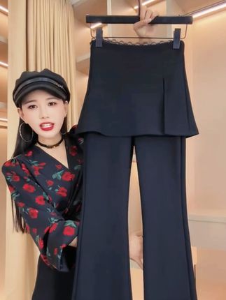 秋季新款梨型身材气质显瘦胖妹妹女大码蕾丝腰假短裙喇叭裤#假短裙喇叭裤#面料柔软舒适#显高显瘦显腿长#穿出自信穿出美丽#爆款推荐中