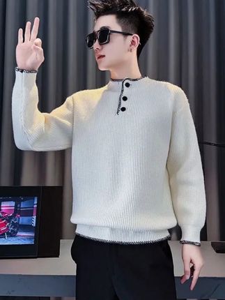 简约圆领毛衣男2025秋冬季新款复古慵懒风小众修身百搭休闲针织衫#圆领毛衣#毛衣控#毛衣穿搭