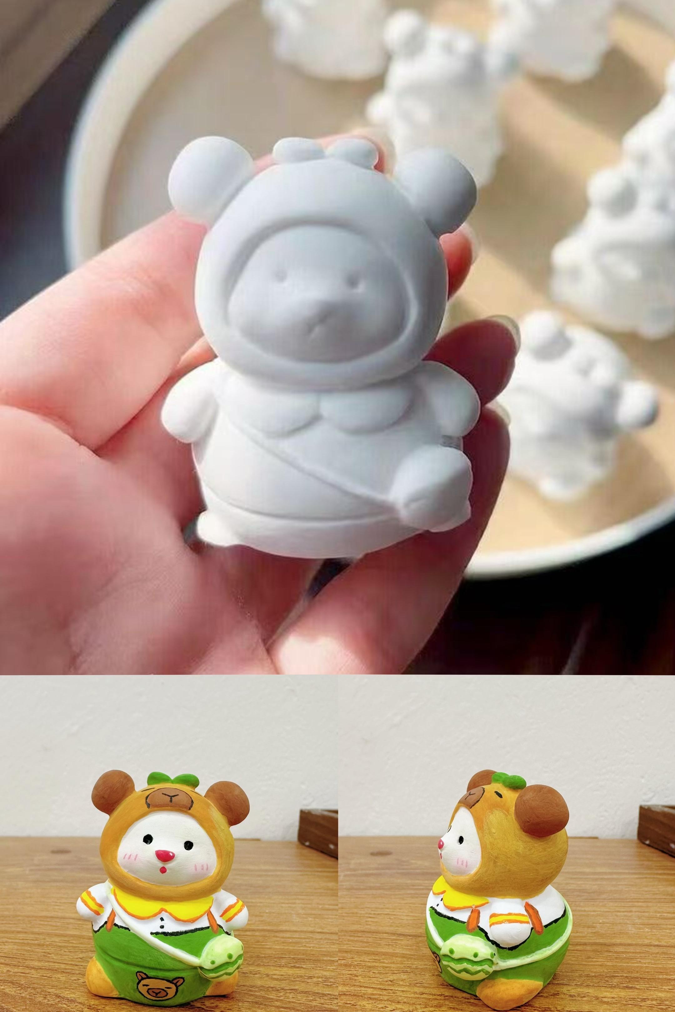 背包小熊石膏娃娃➡️卡皮巴拉。#石膏娃娃 #手工diy #卡皮巴拉 #背包熊 #可爱到爆炸💥