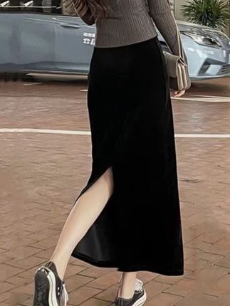 秋冬金丝绒百搭裙新款女装显瘦中长款半身裙