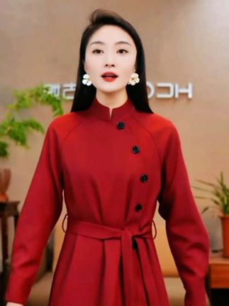 中国风绵羊毛复古春秋长袖中长款清澜女士气质显瘦连衣裙#优雅气质 #高端大气 #女神范 #穿出女人味 #谁穿谁好看