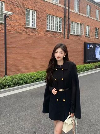 K324财阀斗篷2.0小个子斗篷外套秋冬女款高级感遮肉斗篷外套