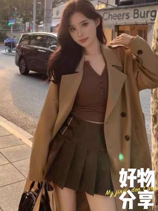2025新款卡其色长款韩版H型双排扣风衣外套女#秋季穿搭#显瘦穿搭#高级感穿搭#时尚穿搭#风衣