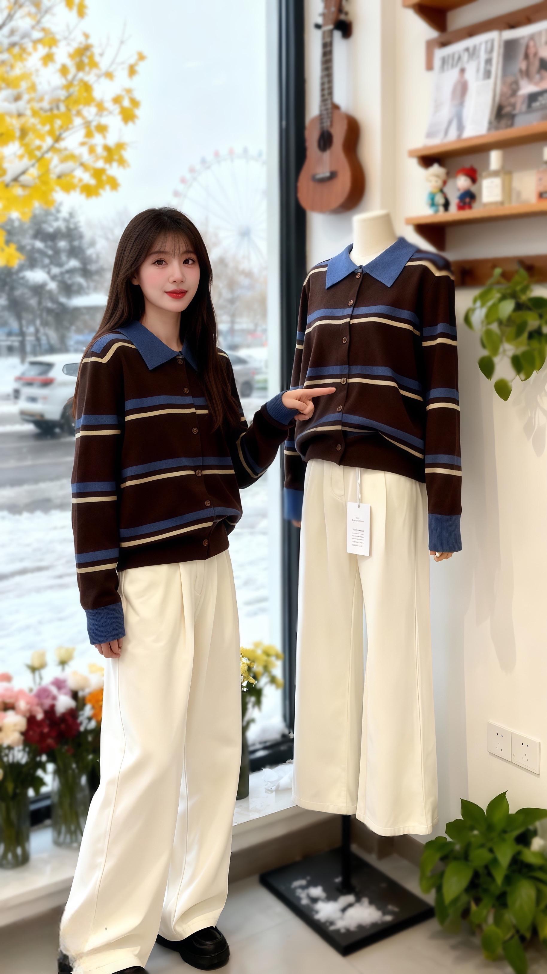 初雪那天,林微站在自己的女装店“拾光”里,指尖划过那件撞色条纹翻领针织开衫的面料。深棕底色撞上清冷蓝与柔和米白条纹,翻领设计精致又减龄,慵懒的版型将她的小肉肉藏得恰到好处。 她穿上它,搭配垂坠感十足的白色阔腿裤,站在落地窗前。窗外摩天轮在雪景里缓缓转动,店内尤克里里的弦似乎都因这份美好而震颤。她抱着白猫“糯米”,在画架前勾勒自己的模样,画笔落下的每一笔,都是对过去自卑的告别。 在这个秋冬,林微和她的撞色针织开衫,正书写着属于她自己的温柔邂逅。#极简轻奢秋冬穿搭 #韩系穿搭主理人已上线 #肉肉女孩的秋冬通勤穿搭 #解锁微胖梨形的本命穿搭 #秋季韩系不露腿穿搭 @抖加🔥上热门🔥dou+🔥热点宝