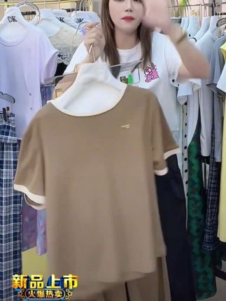 Z006夏季时尚休闲套装女2025新款气质圆领短袖宽松显瘦运动两件套#夏季新款#新款上新#休闲套装#套装推荐#运动套装
