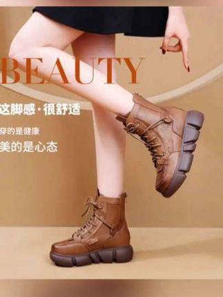 真皮厚底马丁靴女2025新款秋冬靴子百搭软底平底女士加绒加厚短靴#时尚美鞋 #软底软面超好穿 #秋冬新款 #好鞋推荐
