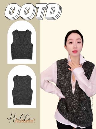 杨圣坤2025新品羊驼毛羊毛混纺时尚亮片深V领针织马夹女SL259327#优雅气质 #洋气减龄 #强烈推荐 #高级感穿搭#只做高品质