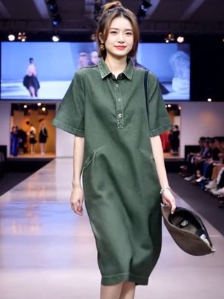 #港式复古减龄POLO领连衣裙#韩版宽松显瘦慵懒风长裙#品质女装 #时尚穿搭 @巨量千川