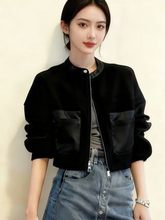 新款休闲百搭复古短外套洋气设计感立领小个子女夹克上衣女装短款#外套#气质穿搭 #显瘦穿搭 #减龄穿搭 #高级感穿搭